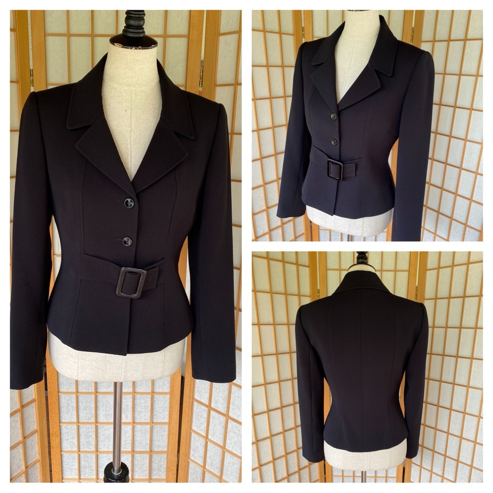 Tahari Black Cropped Fitted Career Blazer SZ 4